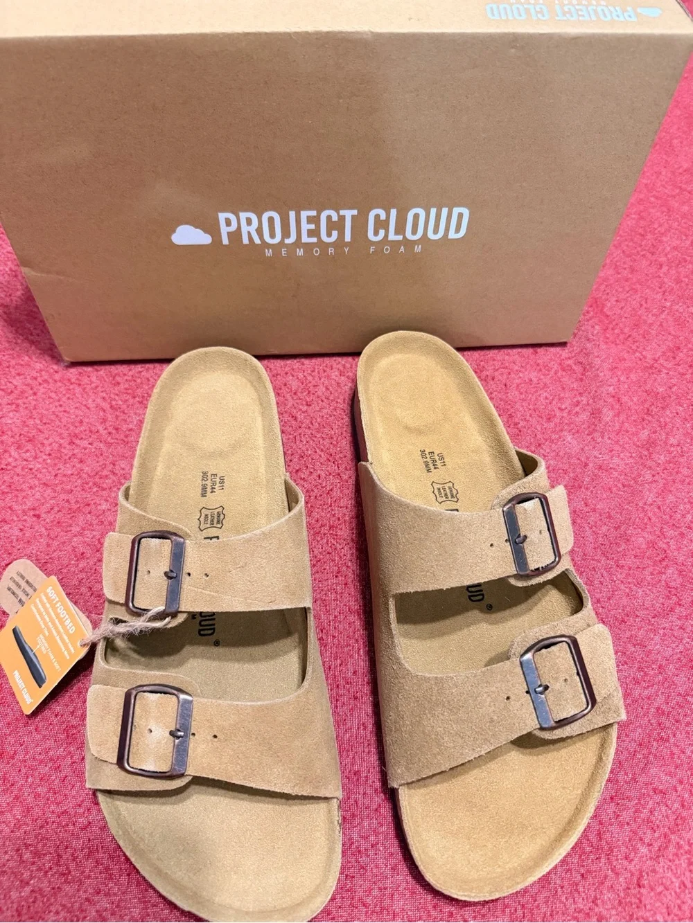 Project Cloud Men's Tan Double-Buckle Memory Foam Slide Sandals
